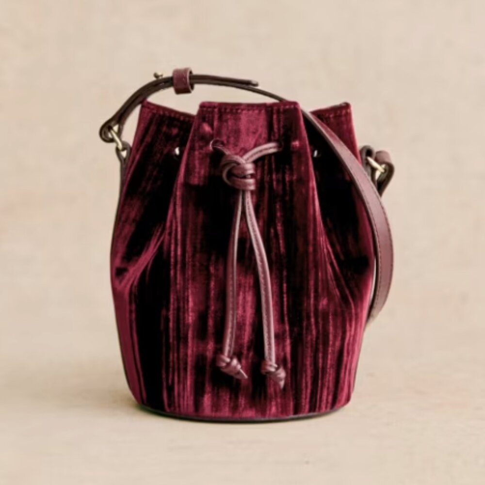 Sezane Velvet Bucket Bag in Burgundy RARE!